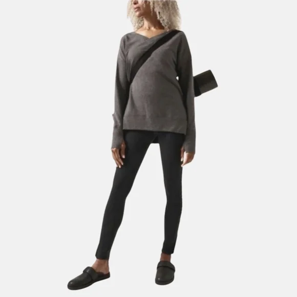 Athleta Soft Coaster Charcoal Gray Luxe V-Neck Sweatshirt. Size L - Picture 4 of 12